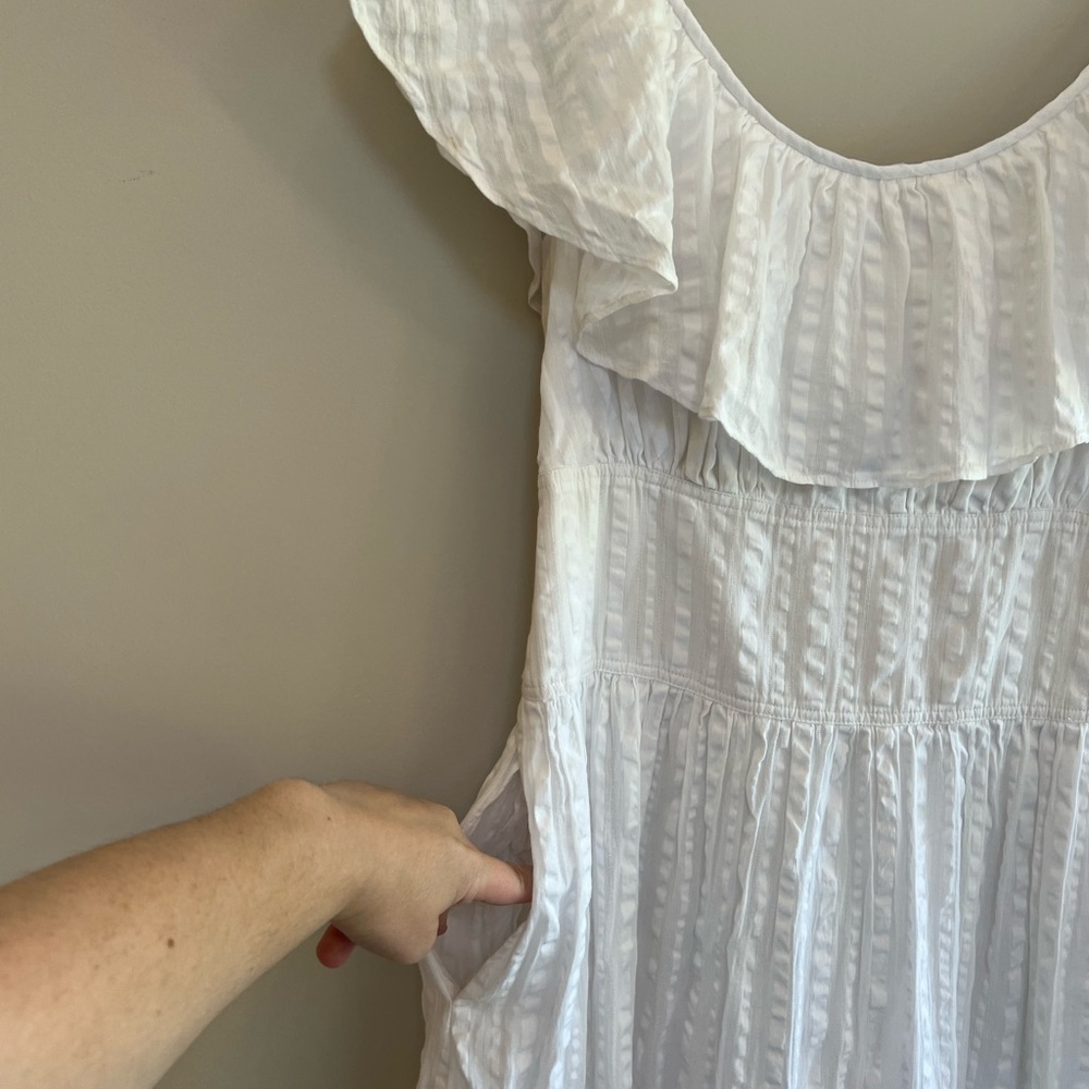 Tory Burch Off Shoulder White Cotton Seersucker Striped Ruffle Dress, size 2 - Picture 9 of 13